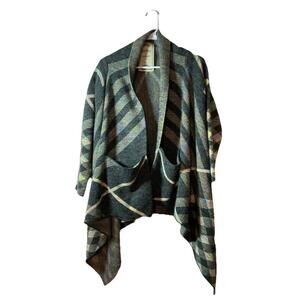 Vintage Concept Sweater With Pockets, Gray, And Multicolor Striped Size Medium